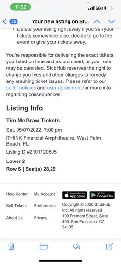 2 Tim Mcgraw Ticket  Covered Seats Sec 2 Lower Center Stage   