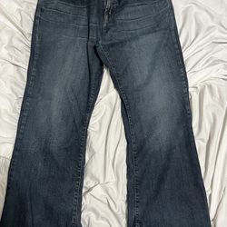baggy dark blue denim boot cut jeans