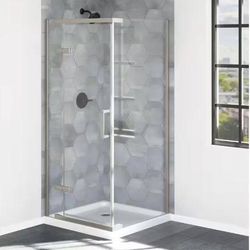 Delta Industrial 36 in. W x 76 in. H Square Pivot Frameless Corner Shower Enclosure in Stainless with Clear Glass