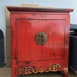 vintage red lacquered chinese cabinet - great condition