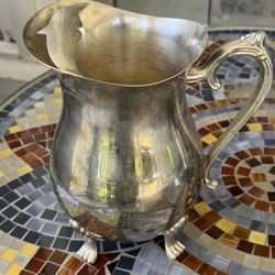 Vintage Silver Plated Footed Water Pitcher with Ice Guard