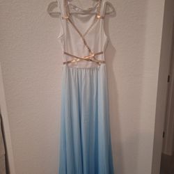 Athena Goddess Costume – Blue & White Ombre Dress with Gold Trim – Size M – Never Worn
