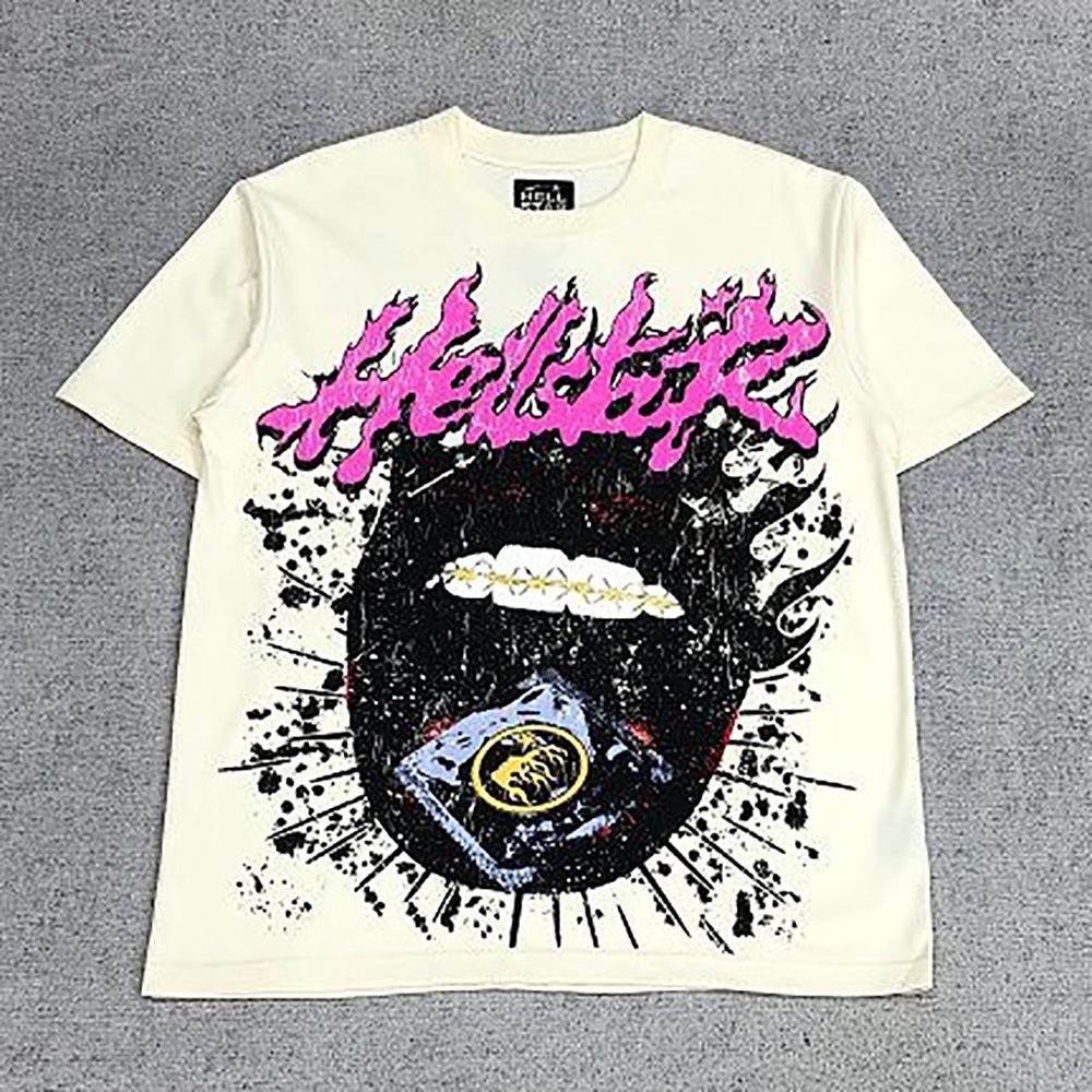 Hellstar Cream Graffiti Ink Cotton Short Sleeve T Shirt