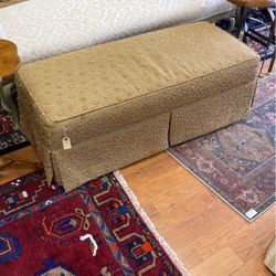 Upholstered Gold Brocade Bench With Wheels