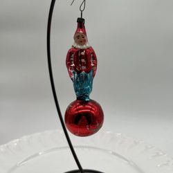 Antique German Blown Glass Ornament Boy Clown On Ball