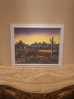 Framed Desert Landscape Oil Painting