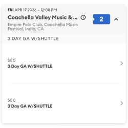 COACHELLA 2026 — WEEKEND 2 GA + SHUTTLE PASSES (2 WRISTBANDS)