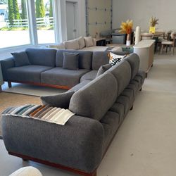 Eva Modern Sectional, Mid-Century Modern L Shaped Couches, Plush Fabric Upholstered, Convertable Bed