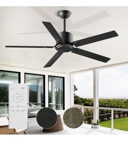 BECLOG Ceiling Fan 60" Outdoor/Indoor, Ceiling Fans with Remote Control with 6 Speeds Reversible DC Motor, Ceiling Fans No Lights Modern Black for Pat