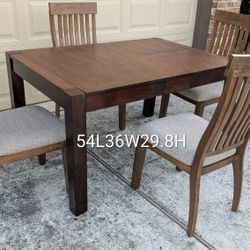 54"L36W29.8"H Dining table and 4 chairs (36"L36"W without a leaf) 