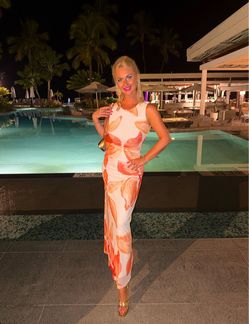 White flower mesh long dress