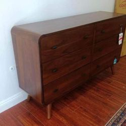 New Mid Century Dresser With Rounded Corners.  Pine Wood/Walnut Finish.  190 Lbs.  61”x17”Dx36”H.  Free Delivery!