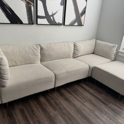 Wide Modular Sofa And Chaise With Ottoman