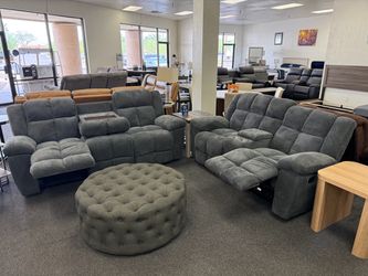 Gray Corduroy Reclining Sofa and Loveseat Set