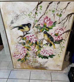 Antique Abstract Oil Painting Signed Lee Reynolds 40.5”Lx51”H Kacho-ga