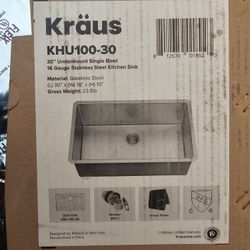 Kraus KHU100-30 30" Undermount Single Bowl 16 Gauge Stainless Steel Kitchen Sink. 