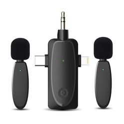 Brand New 3 in 1 Wireless Lavalier Microphones for iPhone,Android,Laptop,2 Pack Cordless Mini Mic with Noise Reduction Chip Lapel Mics for Video Recor