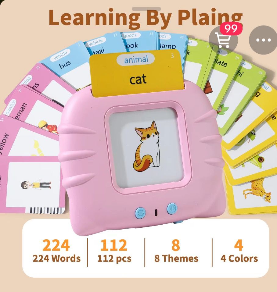 Pink mini computer speak, teach and learn. Speaks over 224 words, 112 flash cards, 8 themes Includes usb cord 