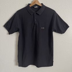 LE TIGRE Vintage 80s Mens Black Henley Embroidered Tiger Logo Short Sleeve Polo