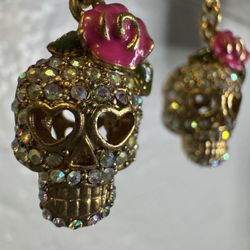 Betsey Johnson Skull Earrings – Rhinestone Sugar Skulls – Day of the Dead Style