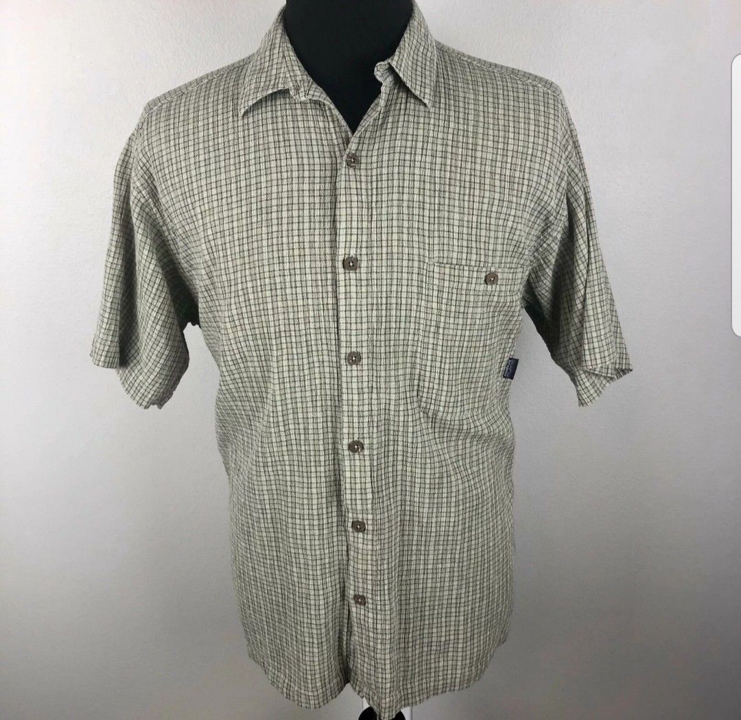 Patagonia Vintage Organic Cotton Green Short Sleeve Button Down Shirt Men's L