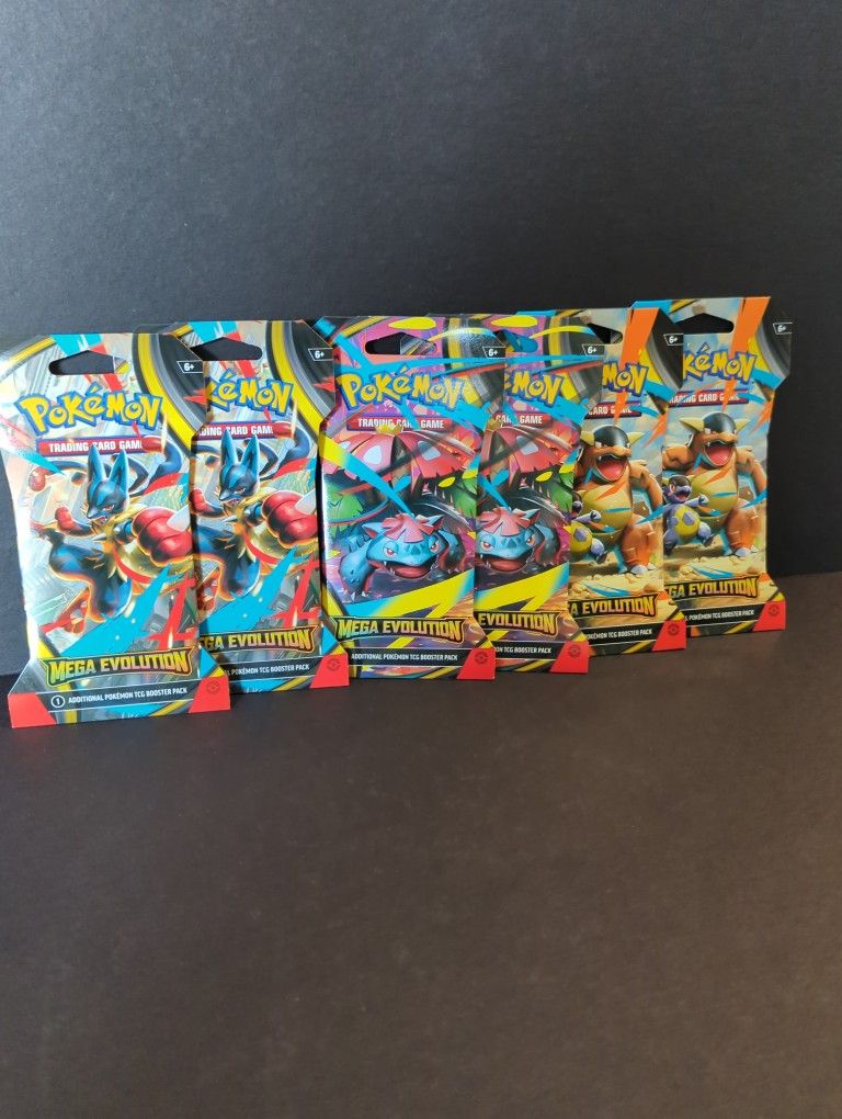 Pokemon Cards (6) Mega Evolution Sleeved Booster Packs-$70 For The Lot Of (6) Packs