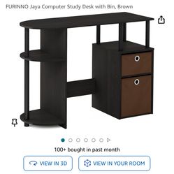 FURINNO Jaya Computer Study Desk with Bin, Brown