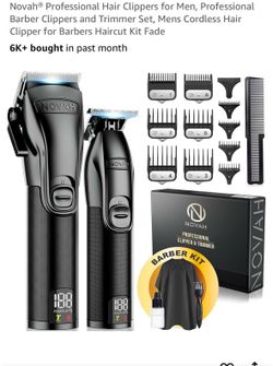 Novah® Professional Hair Clippers for Men, Professional Barber Clippers and Trimmer Set, Mens Cordless Hair Clipper for Barbers Haircut Kit Fade