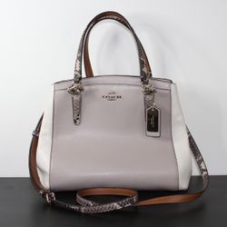 Coach Minetta Taupe OffWhite Exotic Leather Trim Crossbody Handbag  