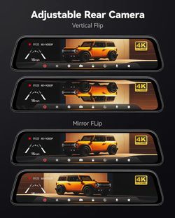 WOLFBOX - 4K Rear View Mirror Dash Cam, 12" Touch Screen, 5.8GHz Wifi, GPS, WDR, Parking Assistance, 24H Parking Mode - Black