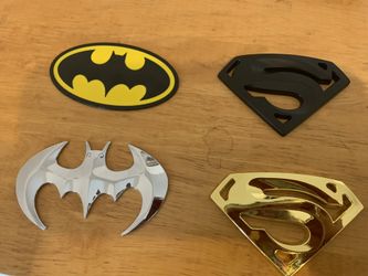Batman or Superman metal decal
