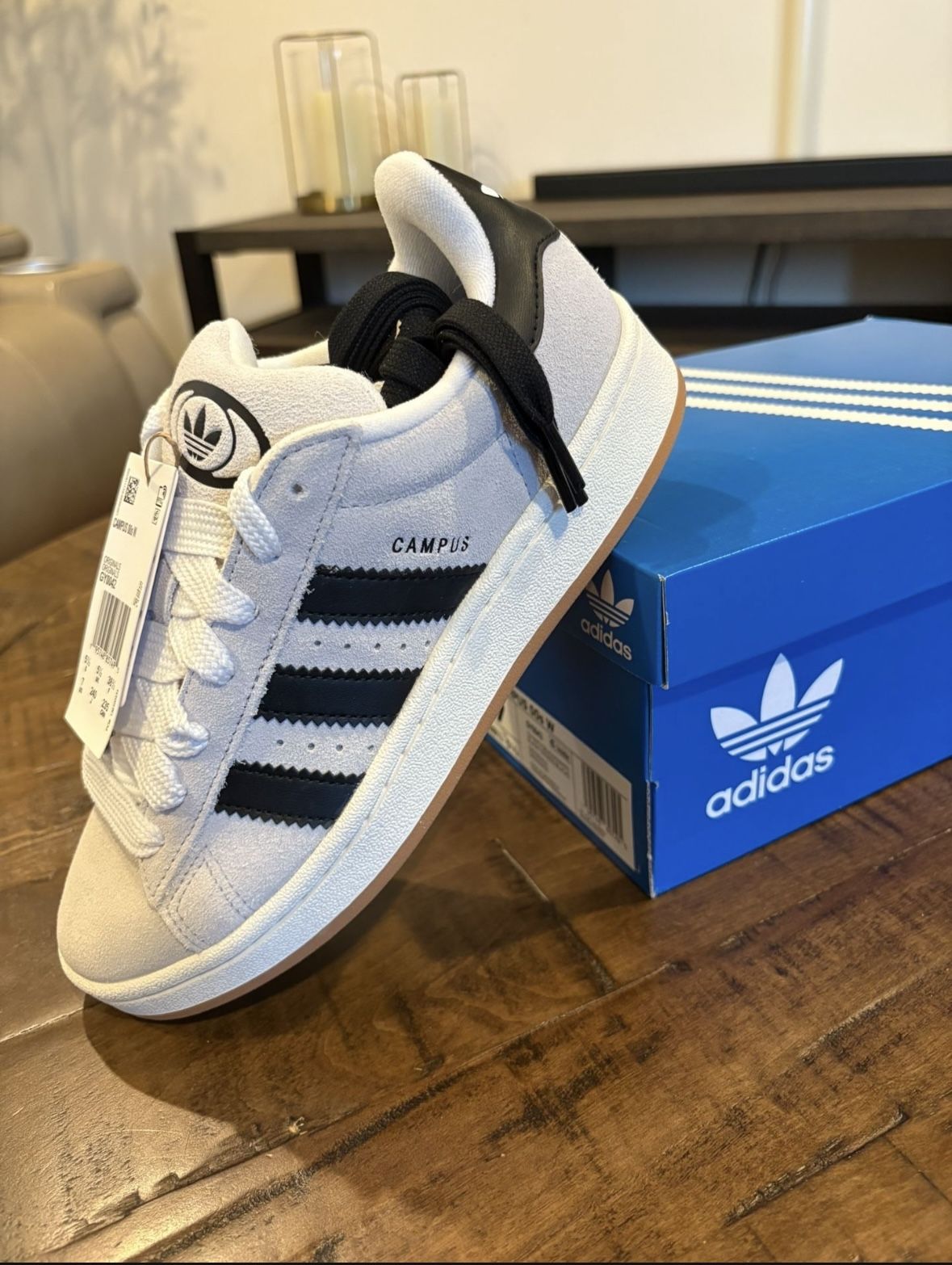 adidas Campus 00s Crystal White Core Black (Women's) size 6w.