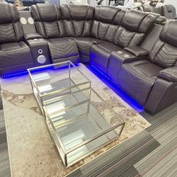 Brown - Gray - Black -  White 3 Seat Power Reclining Sectional With Bluetooth Speakers Wireless Chargers 