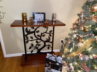  Deco Gorg! Living Room Pedestal  Table w Red Tone Wood  & Metal Birds In Tree Art Base 