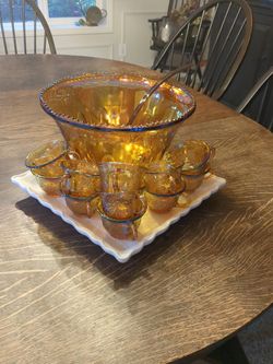  Carnival Vintage Amber  Glass Punch Bowl