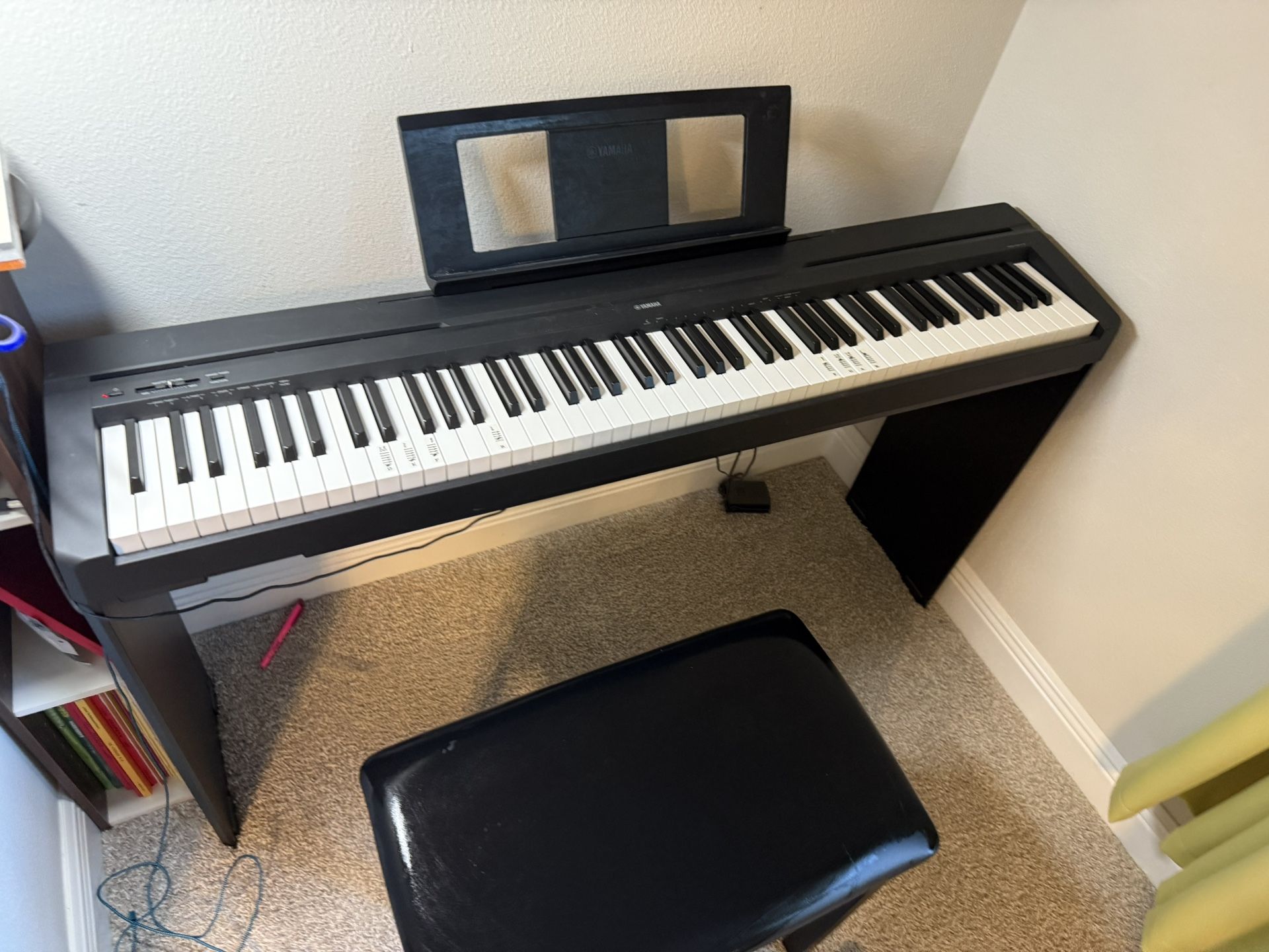 YAMAHA P45 88-Key Weighted Digital Piano Home Bundle With Wooden Furniture Stand And Bench