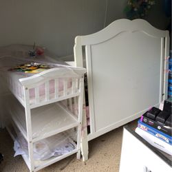 White Disney Crib N Change Table N Bed Headboard Etc