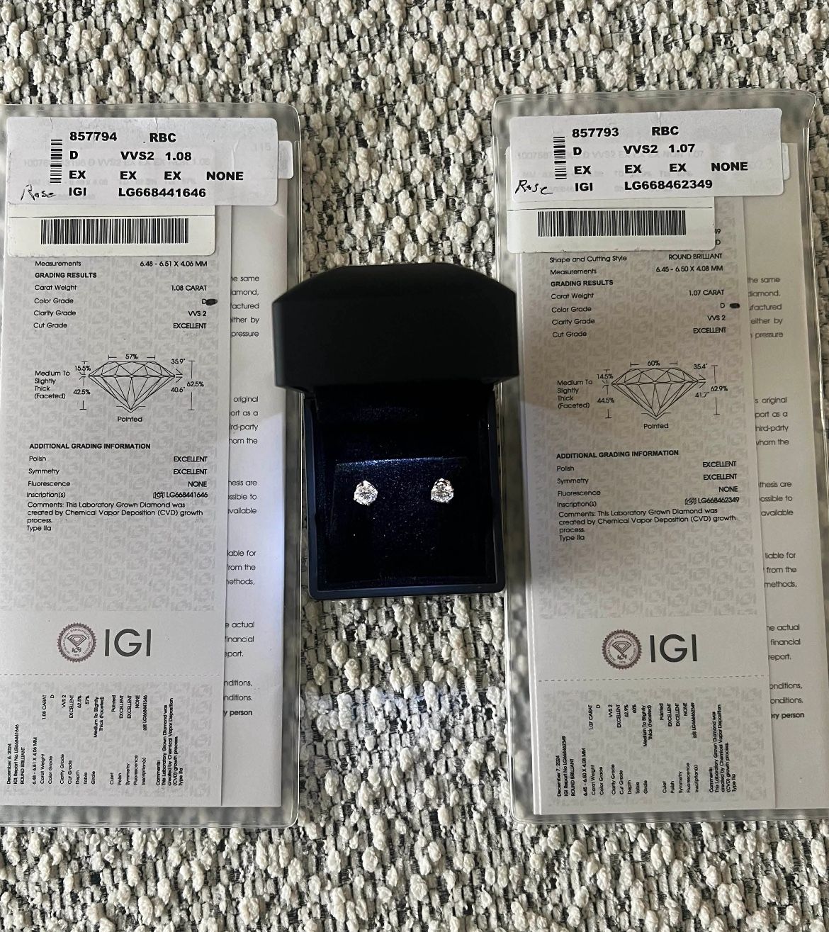 2 Ct VVS-2 Diamond Earrings, 14k Rose Gold With IGI Paper Work…$1000