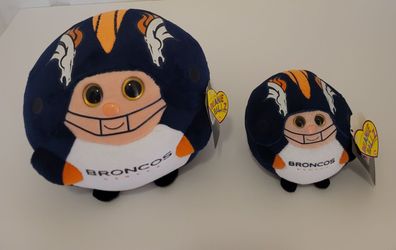 Set of 2 Official Ty NFL Beanie Ballz Denver Broncos Plush Toys - with tags