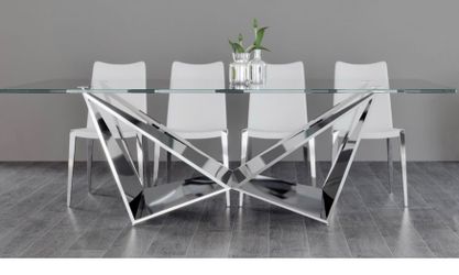 Dining Glass Table With Polidshed Stainless Base