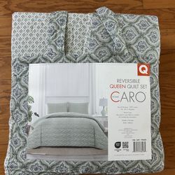 NWT Caro Reversible Queen Quilt 3pcs Set 