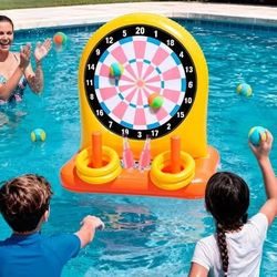 2-in-1 Fun Pool Toys Set for Kids, Inflatable Dart Board & Ring Toss Game, Pool Floats Water Game