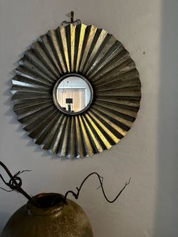 Round Sunburst Wall Mirror Antique Silver