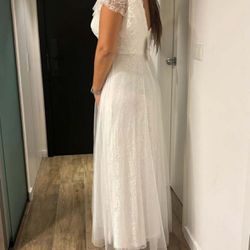 EVER-PRETTY Ruffle Armhole Lace Trim Backless Wedding Dress