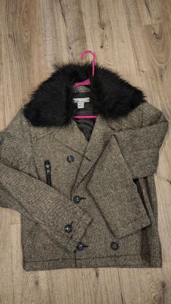 Andrew Velasco Men's Tweed Cropped Pea Coat with Faux Fur Collar - Size M