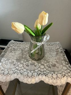 Faux tulips with vase