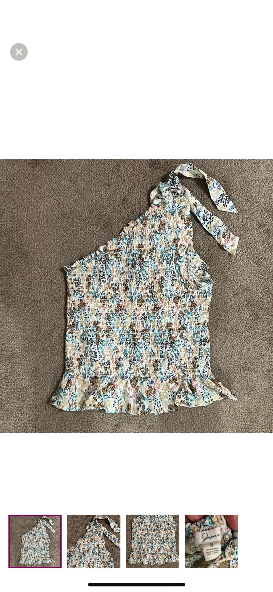 Textured ruched stretch floral one shoulder tank top w/ shoulder tie ruffle