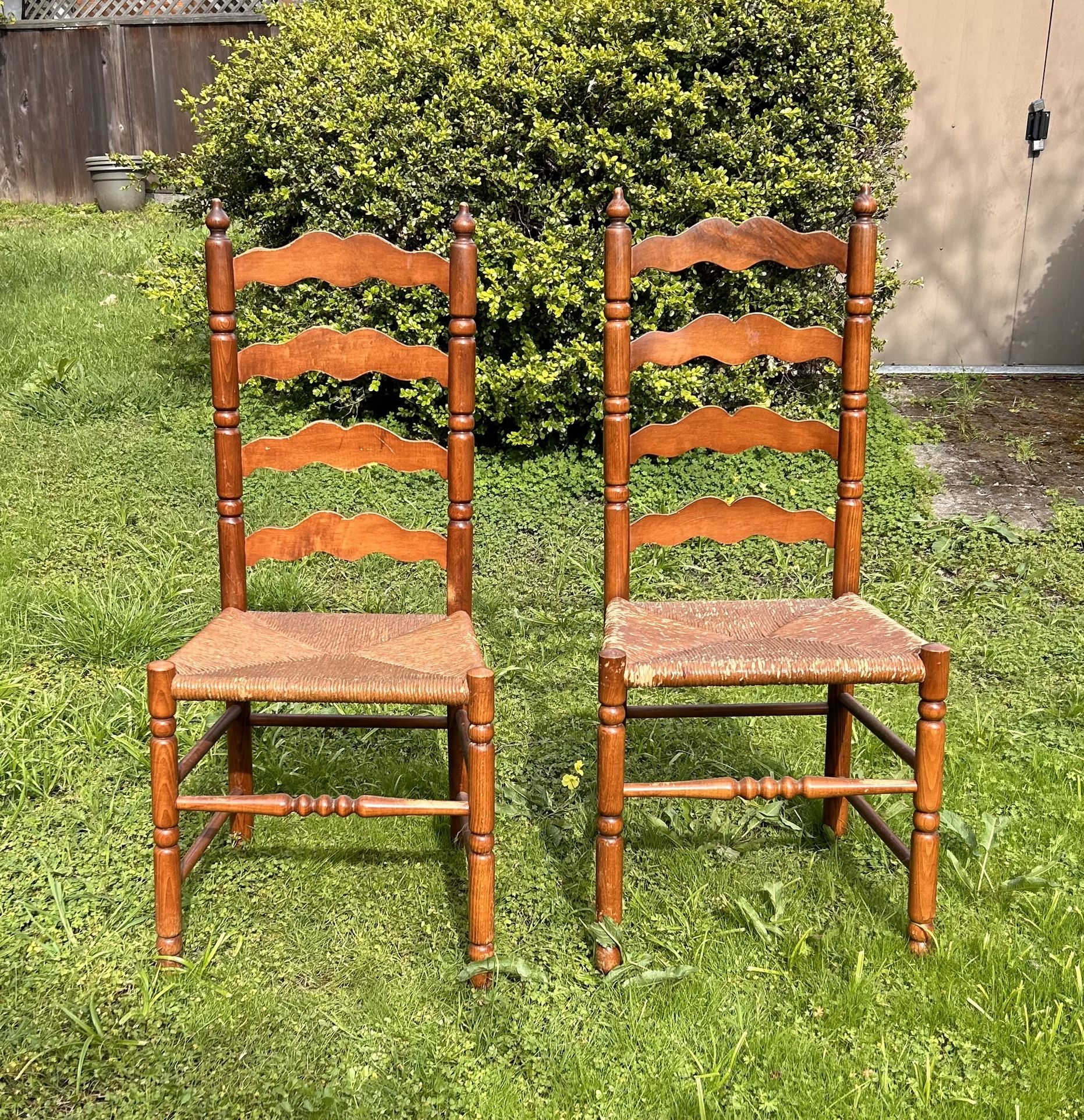 2 Antique Country Rush Bottom Ladder Back Chairs