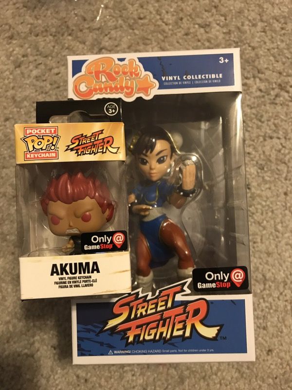 Funko pop keychain akuma and chun li rock candy figure street fighter