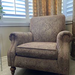 Beautiful Antique Brass Studded Chair On Wheels